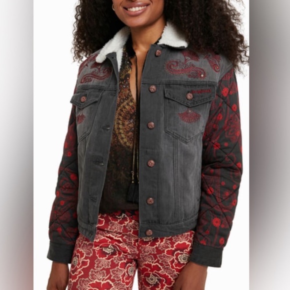 NWT Desiguel Denim Sherpa bomber jacket original price $309 - Picture 3 of 7